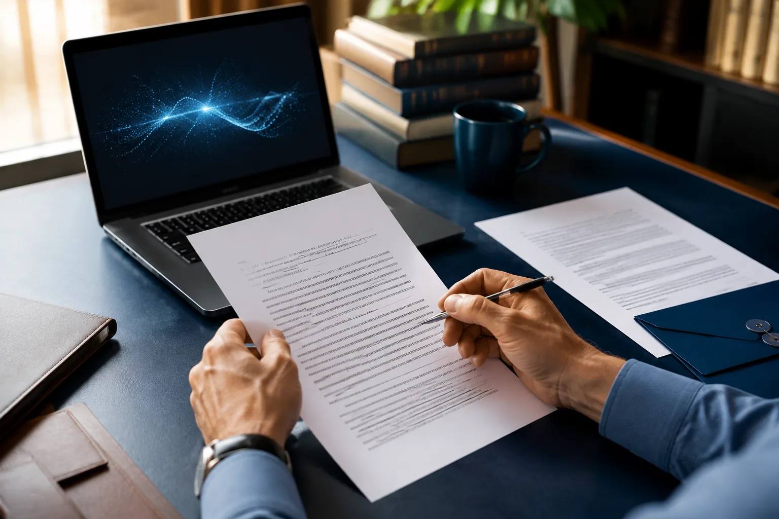 A professional carefully editing and fact-checking an AI-assisted letter
