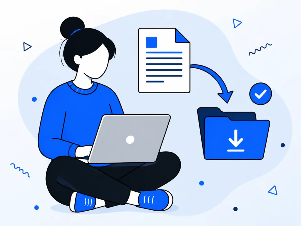 Illustration of a person formatting and exporting a letter into a folder, ready to share