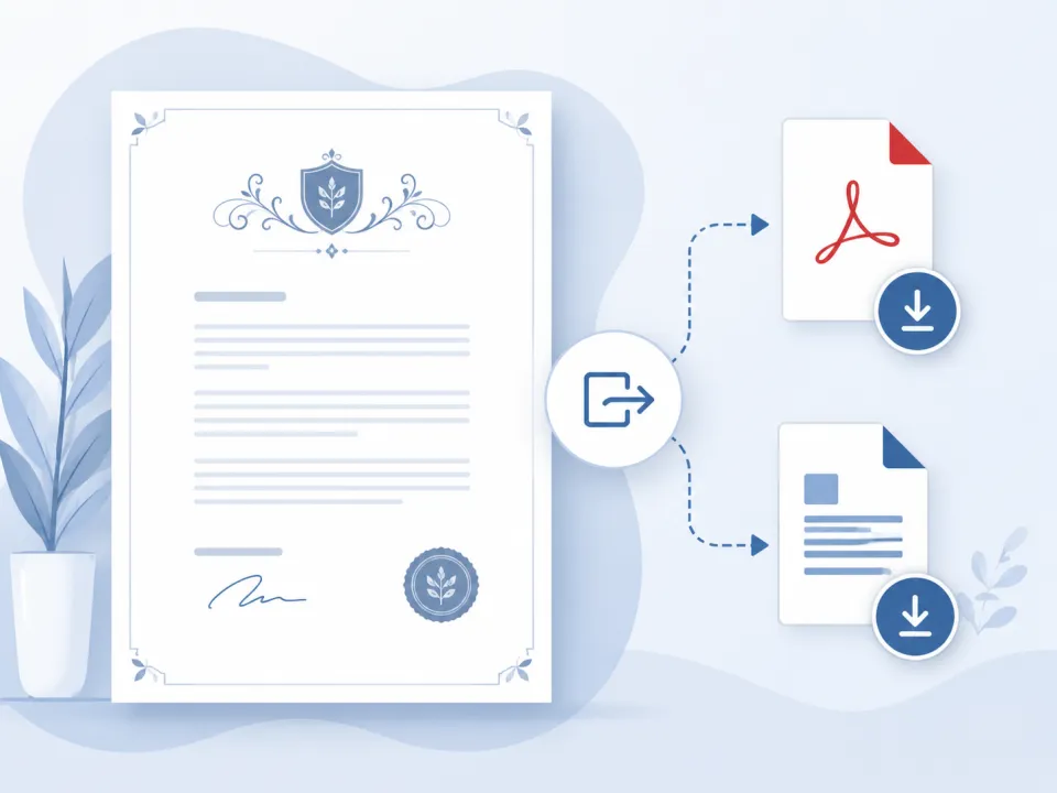 Illustration of exporting a finished letter with the letterhead baked in