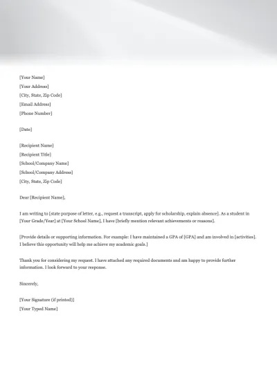 Student Letter Template