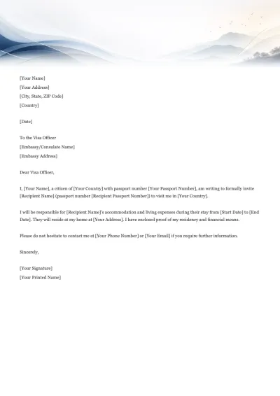 Visa Invitation Letter Template