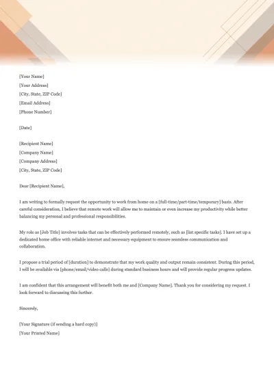 Work From Home Letter Template